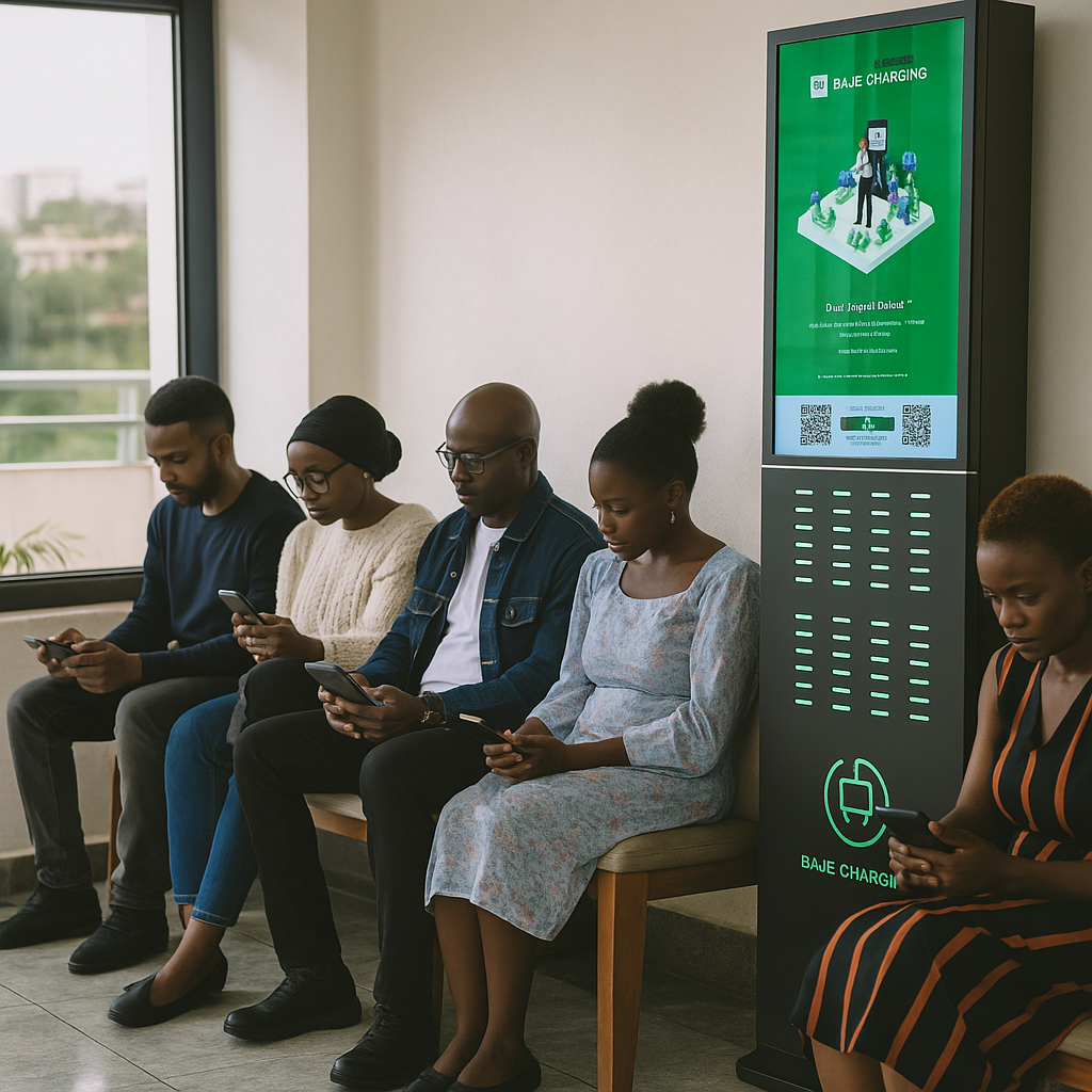 People using BAJE charging power bank station